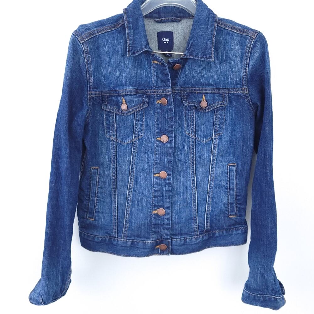 Gap Factory Denim Blue Jean Coat XS XSMALL Long Sleeve Button Down, Cotton Blend